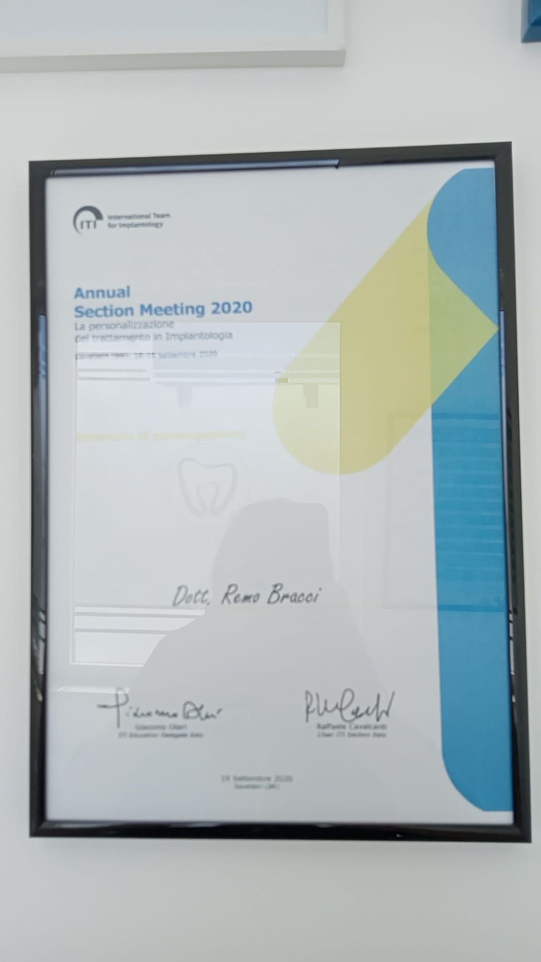 Attestato del Dott. Remo Bracci all’ITI Annual Section Meeting 2020