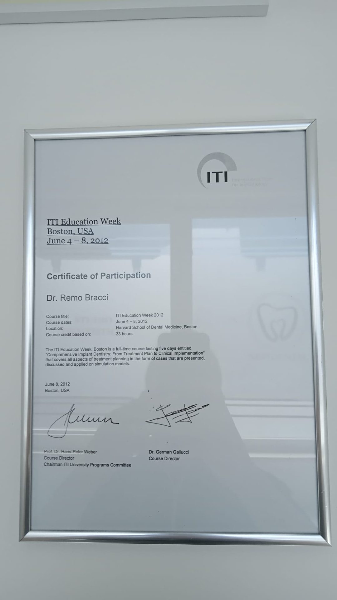 Secondo attestato del Dott. Remo Bracci per l’ITI Education Week Boston 2012