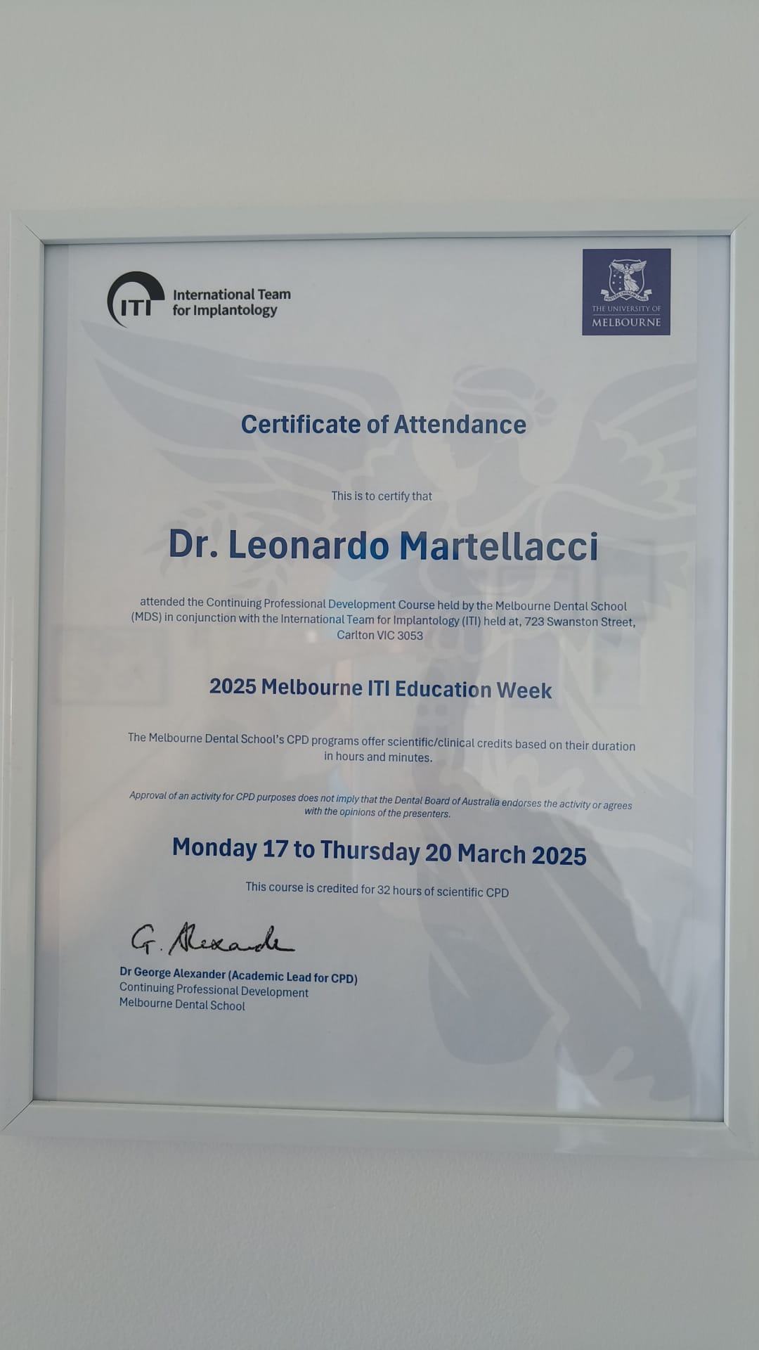 Attestato del Dott. Leonardo Martellacci per la Melbourne ITI Education Week 2025