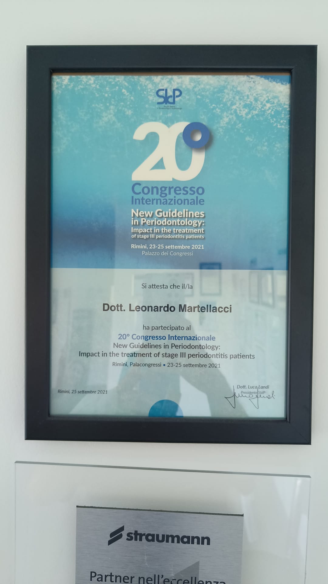Attestato del Dott. Leonardo Martellacci per il 20° Congresso Internazionale SIdP, Rimini 2021